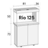 Juwel Rio 125 Aquarium and Cabinet dimensions diagram, showcasing elegant design and specifications.