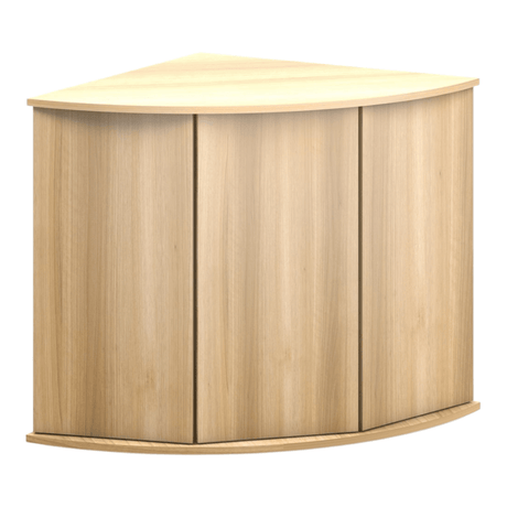 Juwel Trigon Series corner cabinet in light wood finish designed for aquariums.