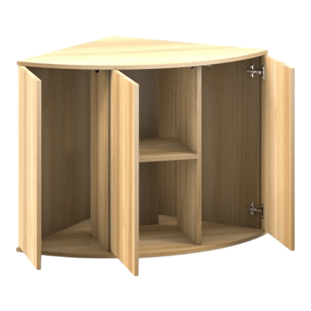 Juwel Trigon Series corner cabinet with wooden finish, designed for Trigon aquariums, spacious and stylish storage.