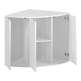 Juwel Trigon Series white corner cabinet for aquariums with shelving and multiple doors.