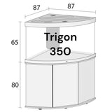 Juwel Trigon 350 Aquarium and Cabinet dimensions and design showcasing a corner setup for stylish home aquariums.