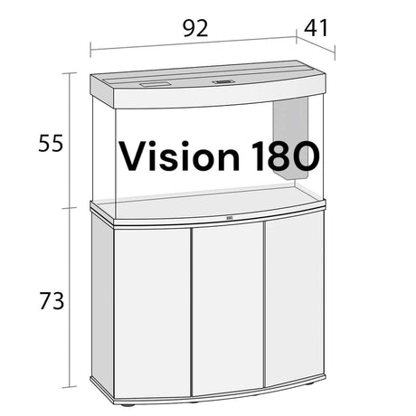 Juwel Vision 180 Aquarium and Cabinet dimensions with curved front design for enhanced underwater views.