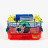 Colorful Kaytee CritterTrail Primary Habitat for hamsters with exercise wheel, food dish, and water bottle. Perfect starter home.