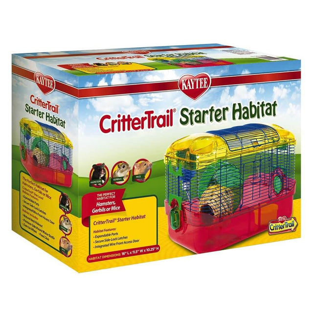 Kaytee CritterTrail Primary Habitat for hamsters, gerbils, or mice, featuring colorful design and essential accessories.
