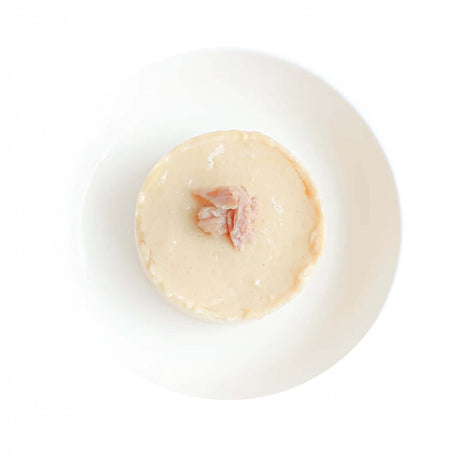 Kit Cat Chicken Mousse with Tuna Topper served on a white plate, showcasing a creamy texture and tuna garnish.