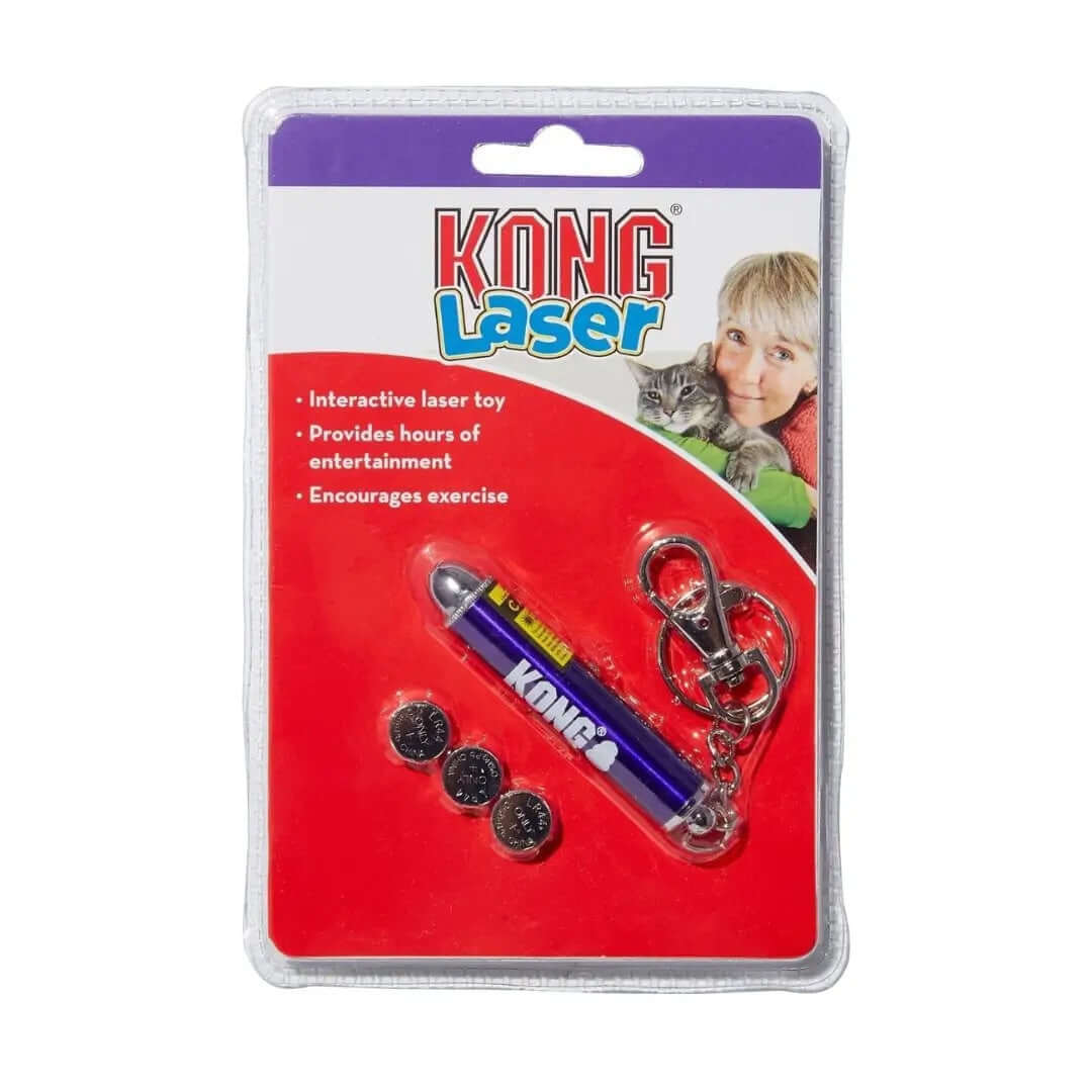 Kong Laser Interactive Cat Toy packaging featuring a handheld laser toy that encourages indoor cat exercise.