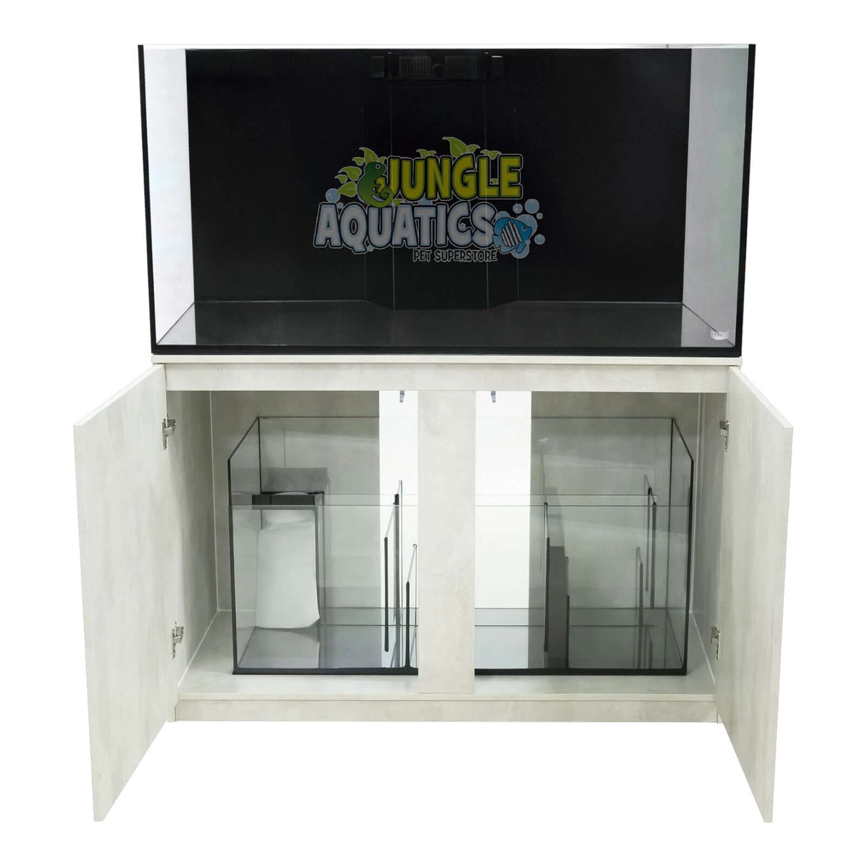 Kraken Aquarium with sump and cabinet featuring premium Starfire glass for crystal-clear viewing.