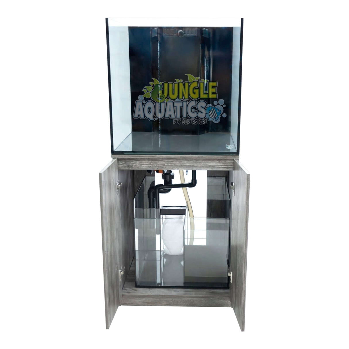 Kraken aquarium with sump and cabinet showcasing premium glass and integrated filtration system.