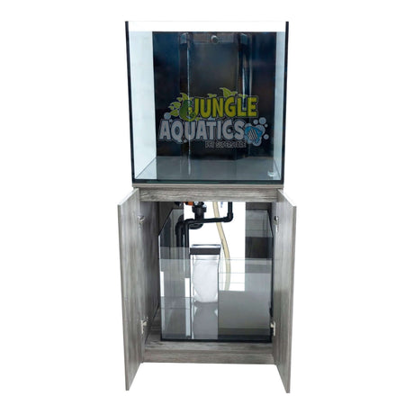 Kraken aquarium with sump and cabinet showcasing premium glass and integrated filtration system.