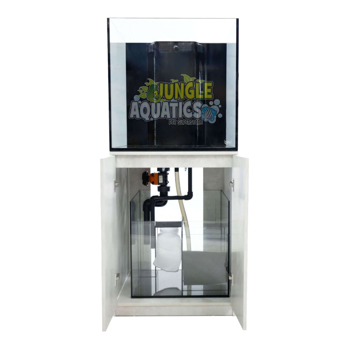 Kraken Aquarium with Sump and Cabinet featuring premium Starfire glass for crystal-clear viewing.