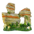 Layered Balancing Rocks Aquarium Ornament with realistic textures and green accents for aquarium decor.