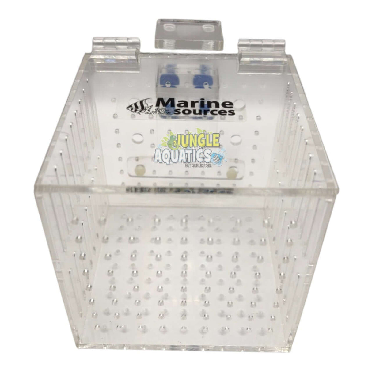 Marine Sources Fish Isolation Box for aquatic environments, transparent design with ventilation for optimal fish care.