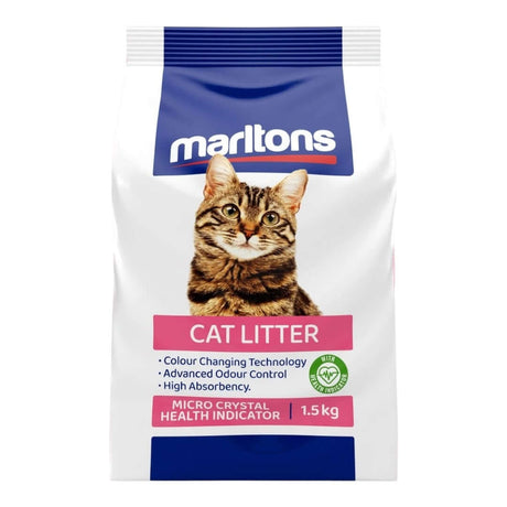 Marltons Micro Crystal Cat Litter 1.5kg with health indicator, advanced odour control, and high absorbency.