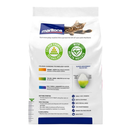 Marltons Micro Crystal Cat Litter 1.5kg with pH health indicator and colour changing technology for optimal pet care.