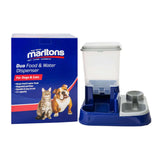 Martlons Duo Food and Water Dispenser for pets, featuring regulated portions and durable design in a sleek blue appearance.