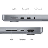 Ports on Pre-owned Apple 14inch Macbook Pro with M2 Max chip, 12 core CPU, 30 core GPU 1TB SSD - Space Grey