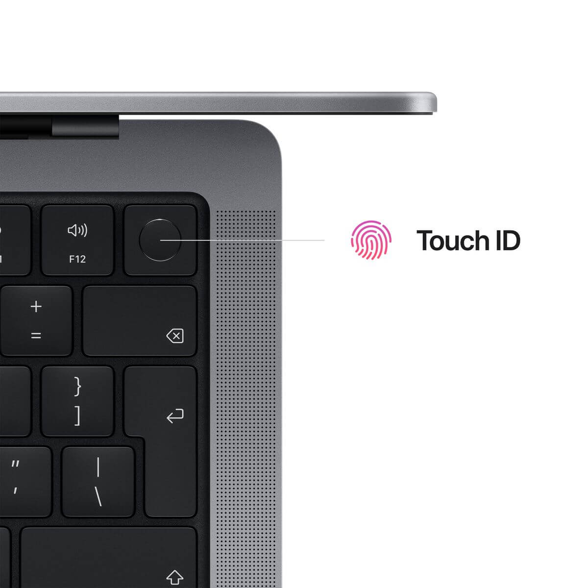 Touch ID feature on the keyboard of Pre-owned Apple 14inch Macbook Pro with M2 Max chip, 12 core CPU, 30 core GPU 1TB SSD - Space Grey.