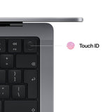 Touch ID feature on the keyboard of Pre-owned Apple 14inch Macbook Pro with M2 Max chip, 12 core CPU, 30 core GPU 1TB SSD - Space Grey.