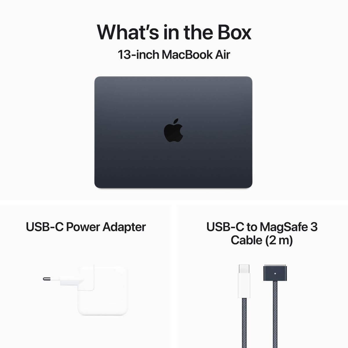 What's in the Box for Pre-owned Apple MacBook Air 13inch M3 Chip 8 core CPU 10 core GPU, 16GB, 512GB SSD - Midnight.
