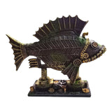 Mechanical fish aquarium ornament with a steampunk design, perfect for aquariums or as a unique paperweight.
