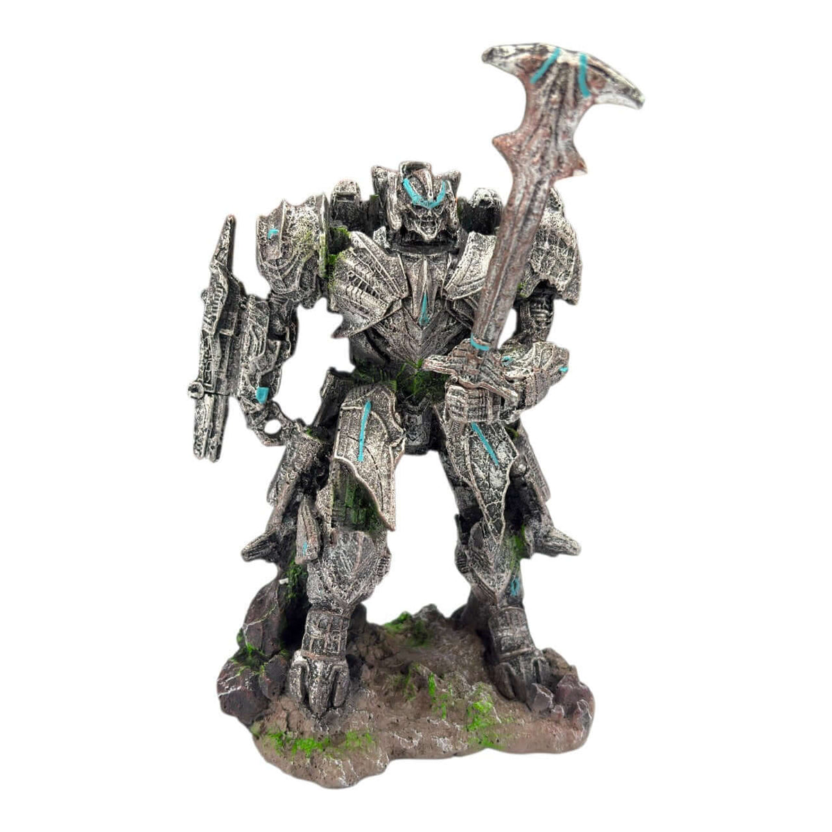 Megatron Transformer Ornament showcasing detailed robot design with silver-grey armor and sword.