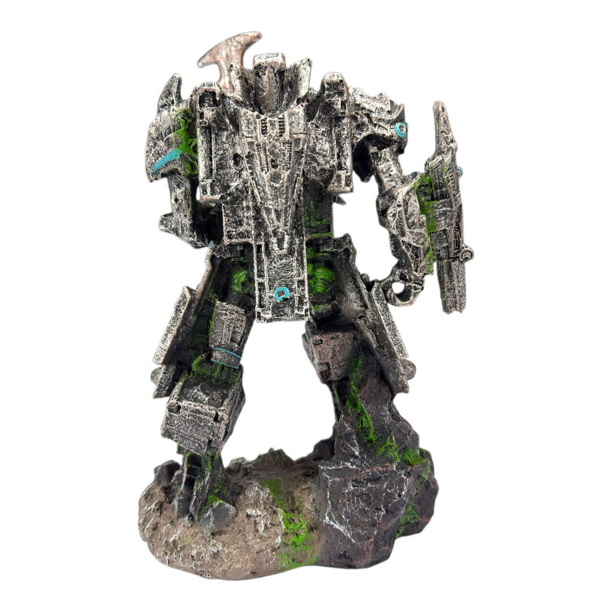 Megatron Transformer Ornament showcasing detailed robot styling and a rugged base, perfect for aquariums.