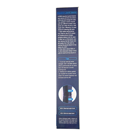 Mini Aquarium Electric Gravel Cleaner product information and usage guidelines on packaging.