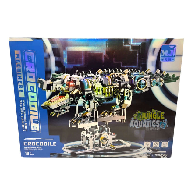 MJI Machinery Crocodile 13056 building block set packaging featuring detailed crocodile model and design elements.