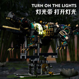 MJI Machinery Crocodile 13056 illuminated model with intricate details and vibrant colors, showcasing unique building elements.