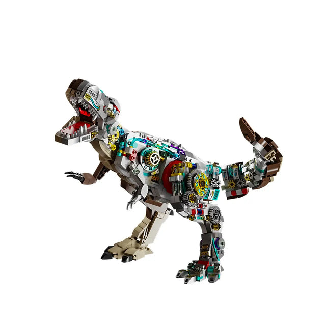 MJI Machinery Dinosaur 13050 detailed build of a dinosaur with colorful mechanical elements and precise fit for display.
