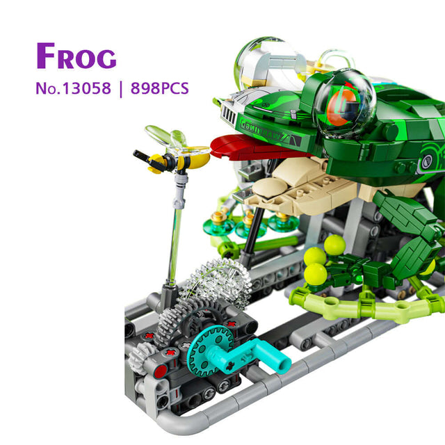 MJI Machinery Frog 13058 building blocks set with intricate design and vibrant colors, featuring 898 pieces for creation.