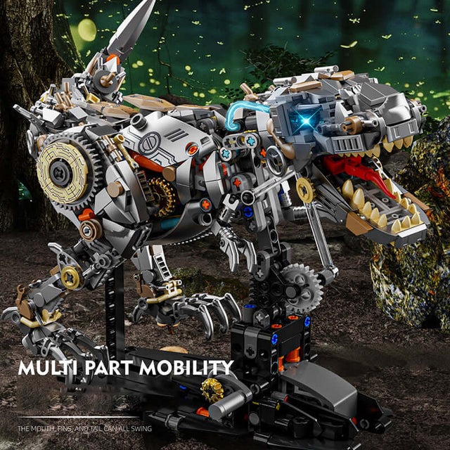 MJI Mechanical Dinosaurs 13087 with multi-part mobility features and detailed mechanical design in a vibrant environment.
