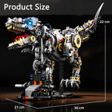 MJI Mechanical Dinosaurs 13087 product size display showing dimensions 21cm x 22cm x 36cm for building blocks set.