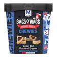 Montego Bags O Wags Chewies dog treats tub with BBQ flavor, featuring tasty, soft and chewy snacks for dogs.