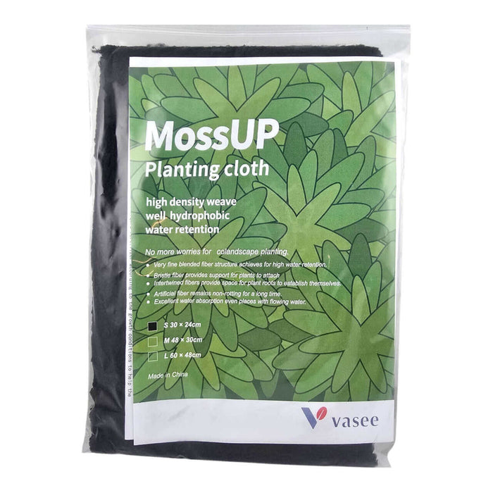 MossUP Planting Cloth in packaging, featuring high density weave for optimal water retention in gardening and aquascaping.