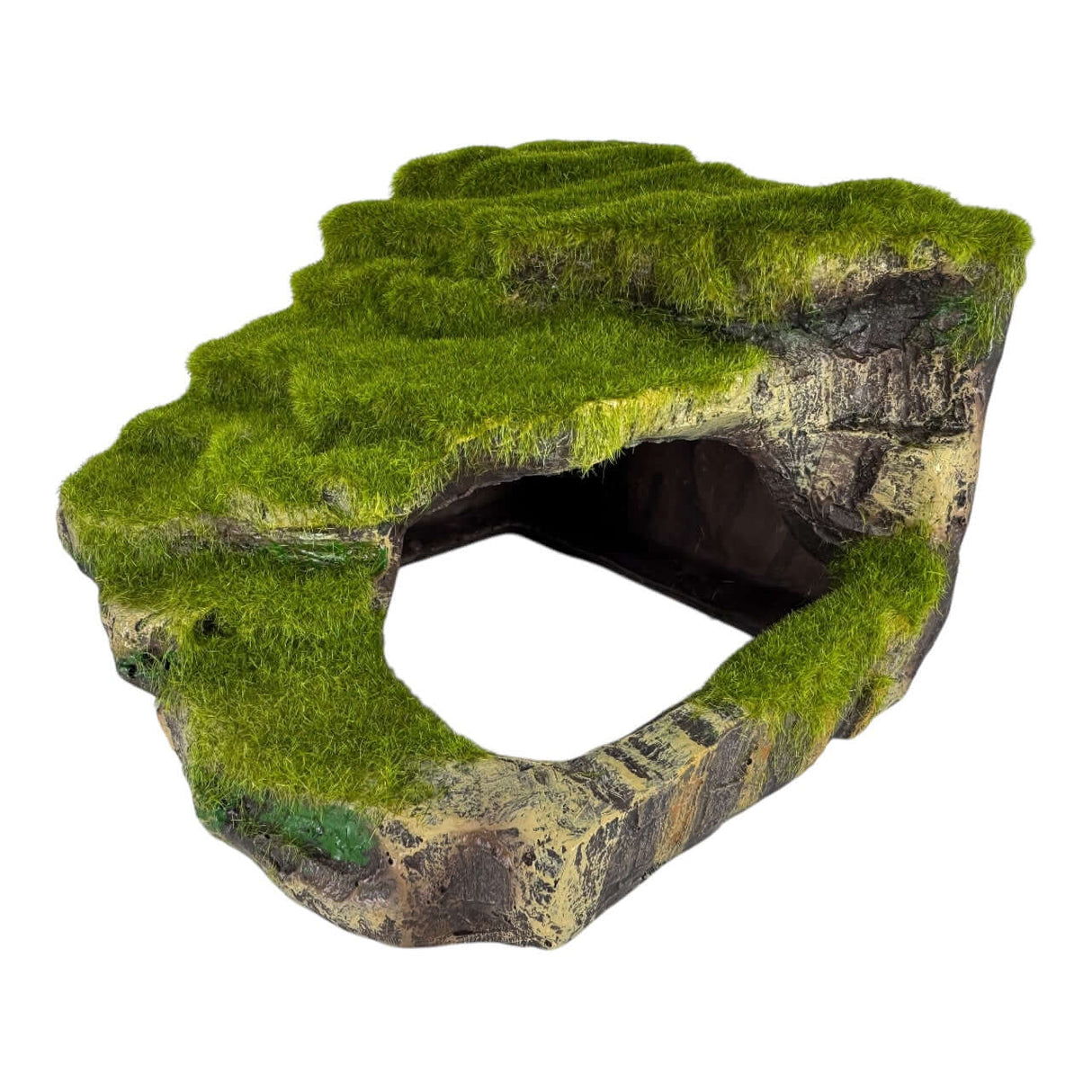 Mountain terraces aquarium ornament with moss, natural rock formation for fish tanks and terrariums.