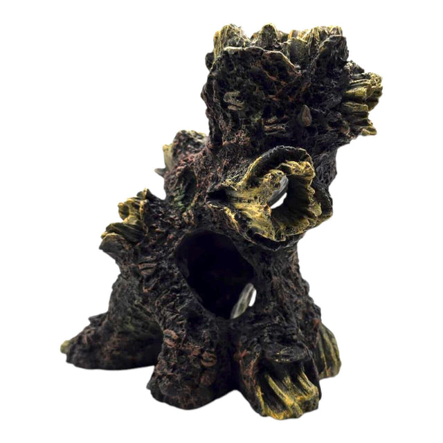 Natural driftwood tree log aquarium ornament with realistic textures and colors, perfect for aquariums and terrariums.