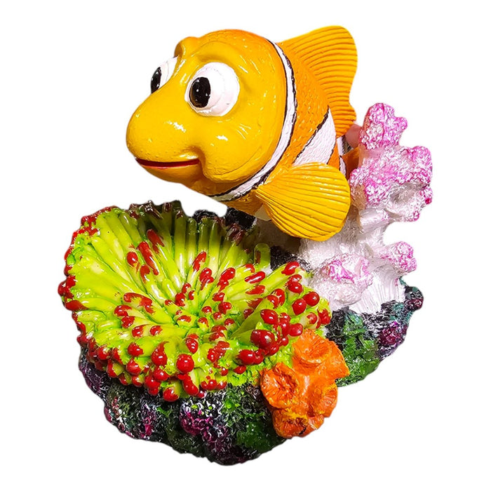 Nemo aquarium ornament with colorful corals, measuring 12 x 9.5 x 10cm, perfect for enhancing fish tanks.