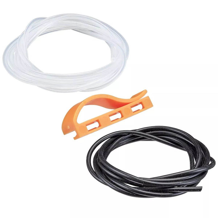 Transparent and black tubing with an orange clip for organizing aquarium equipment accessories.