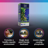 NT Labs Aquarium Algae Gone product box with benefits: promotes healthy aquatics, single dose treatment, lowers phosphates.