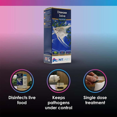 NT Labs Aquarium Disease Solve 100ml, effective pathogen control for healthy tropical and coldwater aquariums.