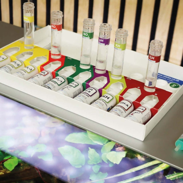 NT Labs Aquarium Lab Multi Test Kit with liquid test bottles for ammonia, nitrite, nitrate, pH, GH, and KH.