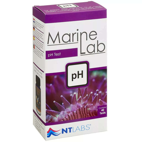 NT Labs Marine Lab pH Test Kit packaging for marine aquariums with 40 tests and color chart.