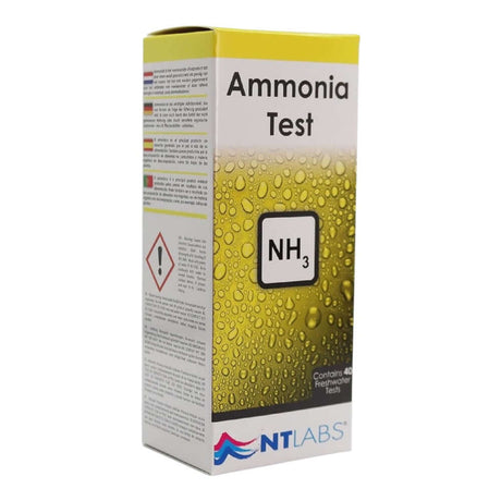 NT Labs Nh3 Ammonia Test Kit packaging for freshwater aquarium and pond testing, includes 40 tests.