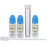 NT Labs NH3 Marine Lab Ammonia Test Kit components including liquid reagents and testing vial for aquarium safety.