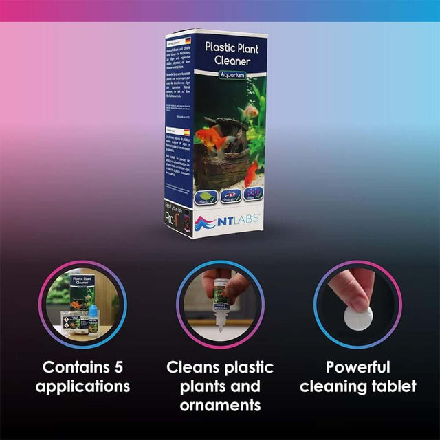 NT Labs Plastic Plant Cleaner for aquariums, 5 uses, cleans plastic plants and ornaments efficiently.