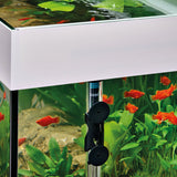 Oase HeatUp aquarium heater installed in a fish tank with red fish and aquatic plants.