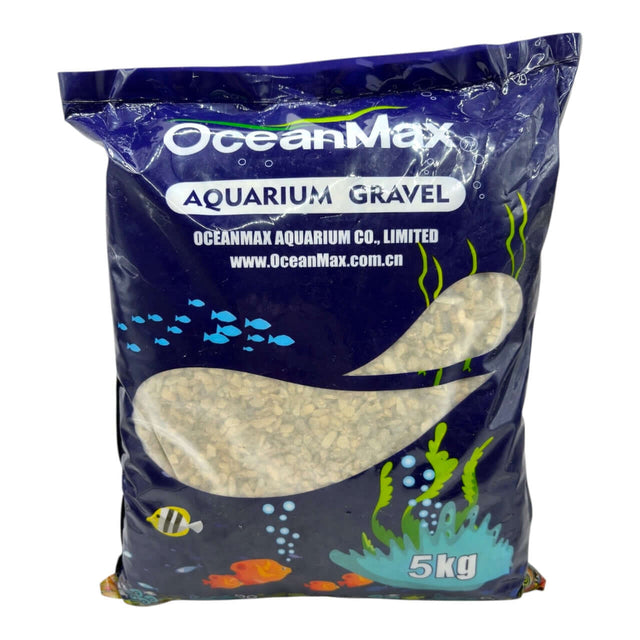 Kalahari Light Gravel in a 5kg bag for aquarium substrate, promoting natural bottom aesthetics.