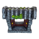 Old China Gate Aquarium Ornament with textured gray stone and wooden doors, ideal for aquariums or dioramas.