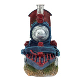 Old Locomotive Ornament showing blue and red details with weathered finish for aquarium display.